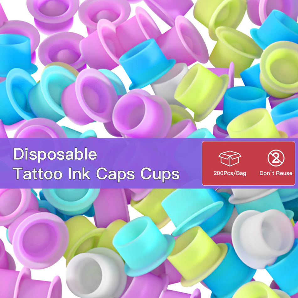200 Adet Tek Kullanımlık Silikon Dövme Mürekkep Kupası Kaş Pigmenti