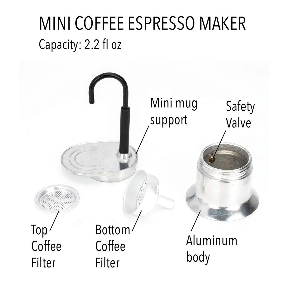 Qiilu Single Tube Moka Pot 1 Cup 50ML Stovetop Coffee Maker