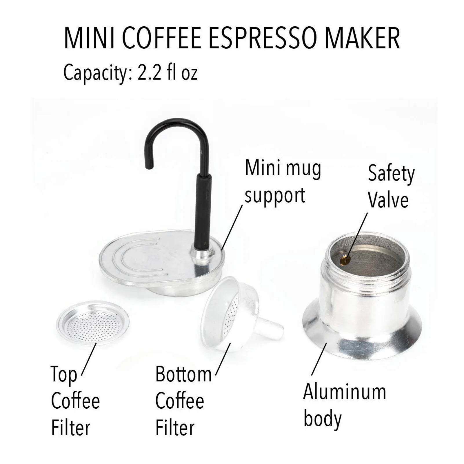 Qiilu Single Tube Moka Pot 1 Cup 50ML Stovetop Coffee Maker