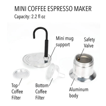 Qiilu Single Tube Moka Pot 1 Cup 50ML Stovetop Coffee Maker