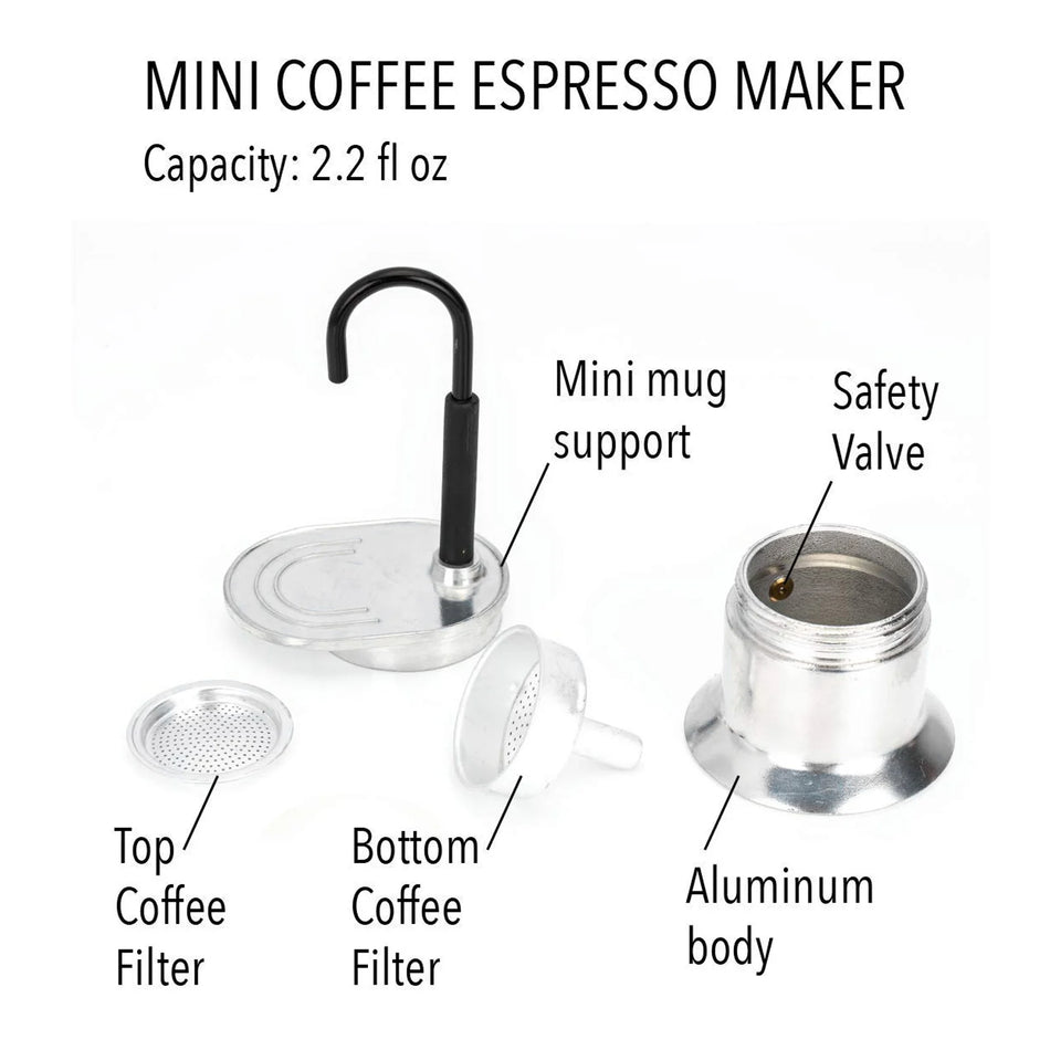 Qiilu Single Tube Moka Pot 1 Cup 50ML Stovetop Coffee Maker