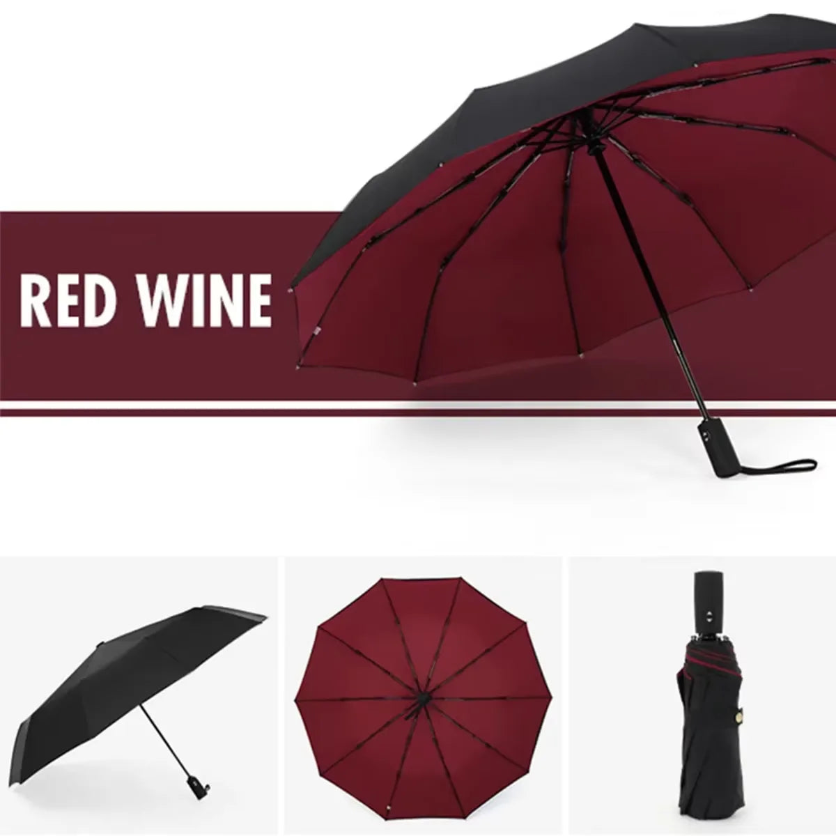Outdoor Windproof 10-Bone Umbrella - Automatic UV Shield Burgundy / 10K / full-fiber