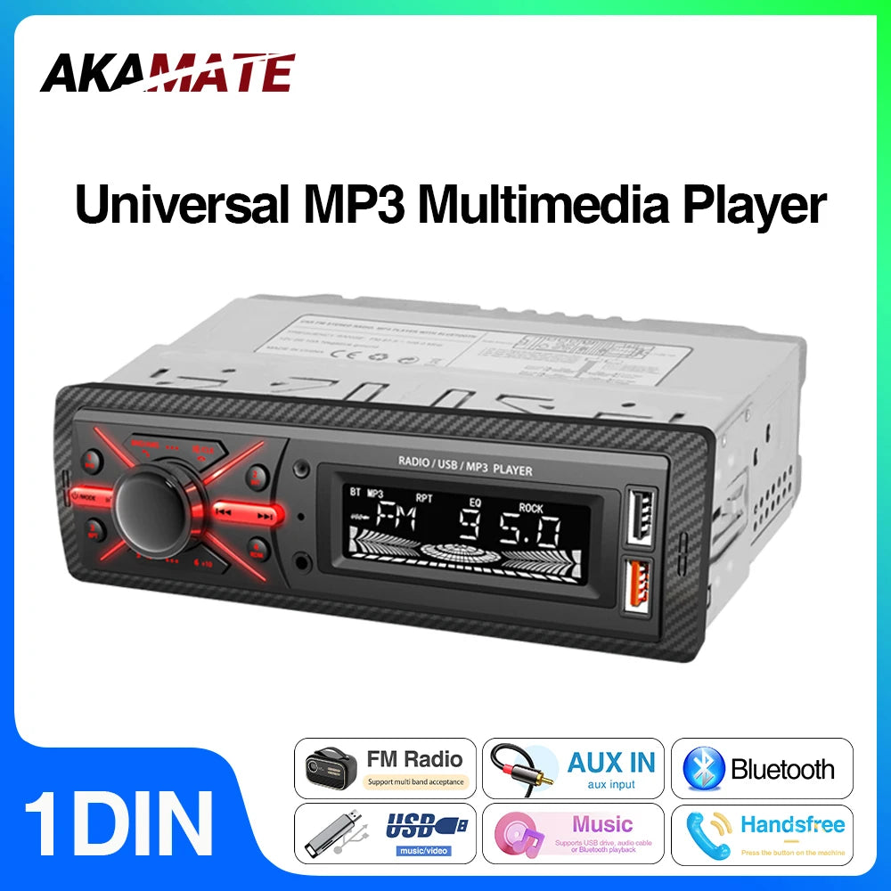 AKAMATE 12V 1 Din Car Radio Bluetooth MP3 &ndash; Dual USB