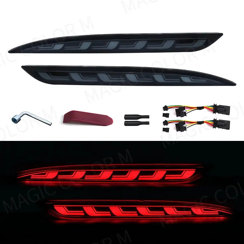 For Tesla Model 3 Model Y 2018 2019 2020 2021 2022 Led Rear Bumper Reflector 3 Functions Brake Light Dynamic Fog Light Red Smoke by InterCyprus Trading Ltd