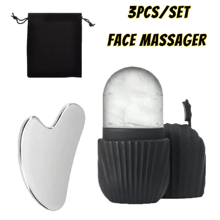 Ice Face Roller &amp; Gua Sha Board Set - Facial Massage &amp; Lifting Tools