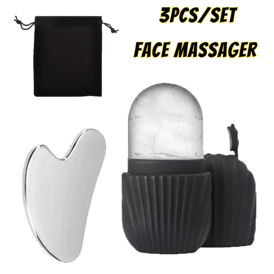 Ice Face Roller &amp; Gua Sha Board Set - Facial Massage &amp; Lifting Tools