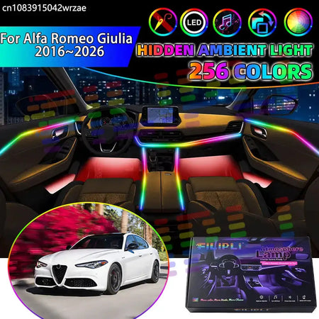 For Alfa Romeo Giulia 2016~2026 952 RGB Car Interior Ambient Lights Strips Breathing Lighting Kit App Control LED strips Parts by InterCyprus Trading Ltd