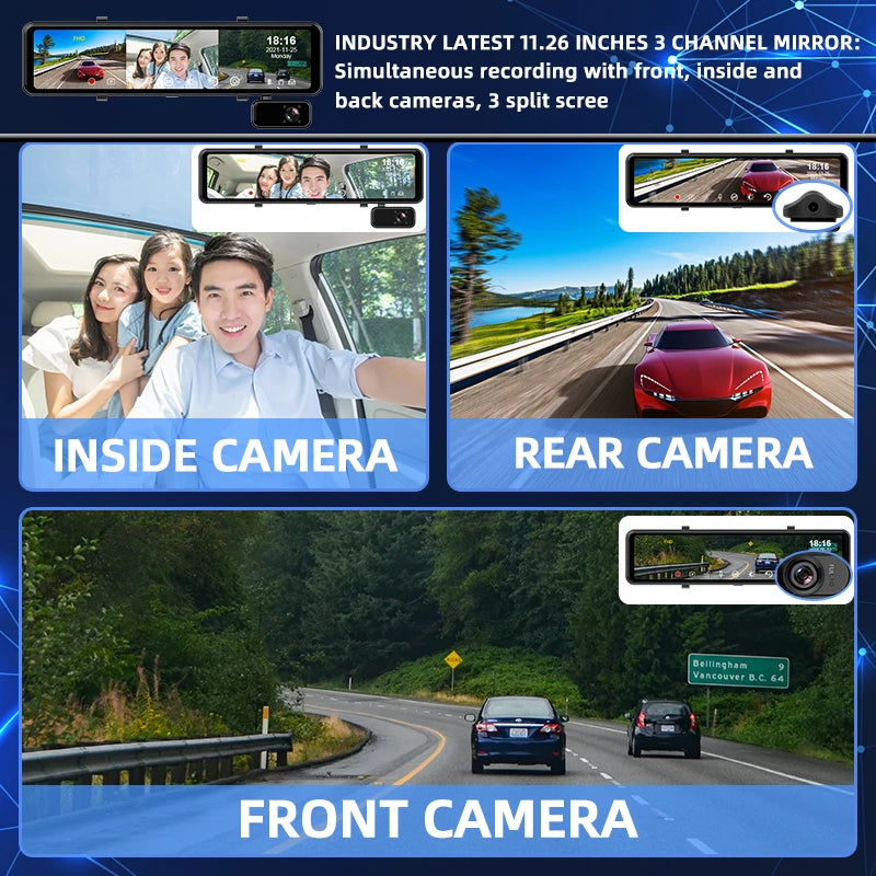 ACCEO 2.5K Dash Cam Mirror 12In 3-Channel &ndash; Night Vision