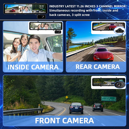 ACCEO 2.5K Dash Cam Mirror 12In 3-Channel &ndash; Night Vision