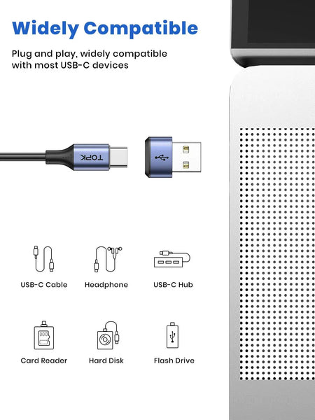 TOPK AT13 USB C to USB Male Adapter USB Female (Type-C) to USB 2.0 Male (USB-A) Fast Charging & Data Sync OTG Adapter Connector by InterCyprus Trading Ltd