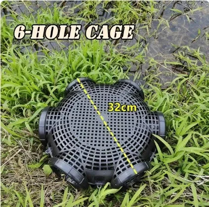 Durable Black Fish Net Cage for Eel and Loach Fishing - Plastic Trap Pot 6 hole cage