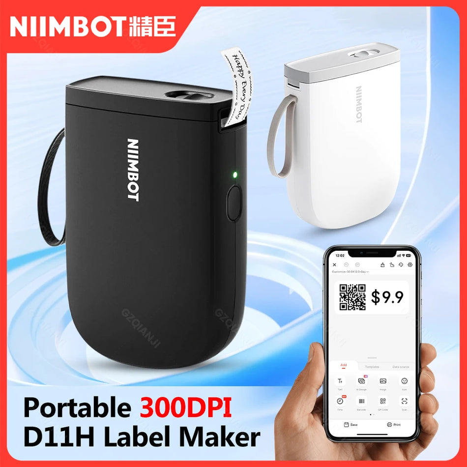 NIIMBOT D11H Portatīvais Bluetooth etiķešu printeris ar 1 ruļļa etiķešu papīru