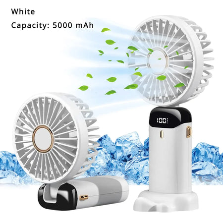 5000mAh Rechargeable Portable Fan with 5 Speeds &amp; LED Display | XMSJ White 5000mAH