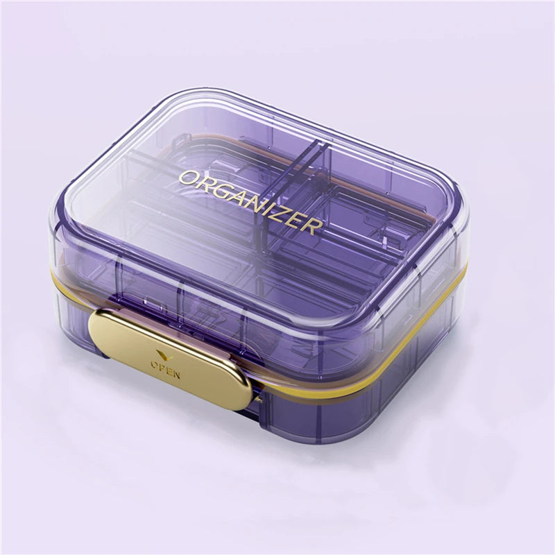 Travel-Friendly Dustproof Pill Box Organizer with Secure Closure and Moisture Protection Purple