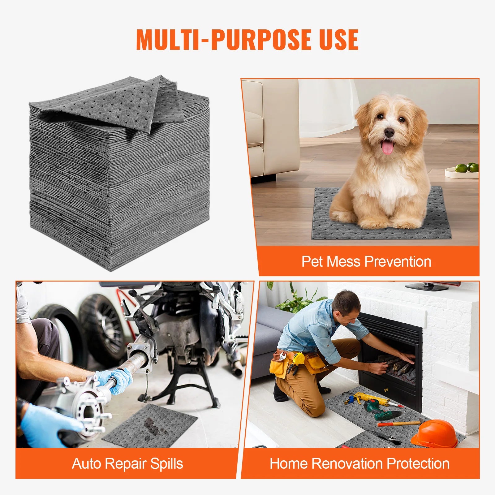 VEVOR Spill Absorbent Pads &ndash; Up To 12 Gal Absorption