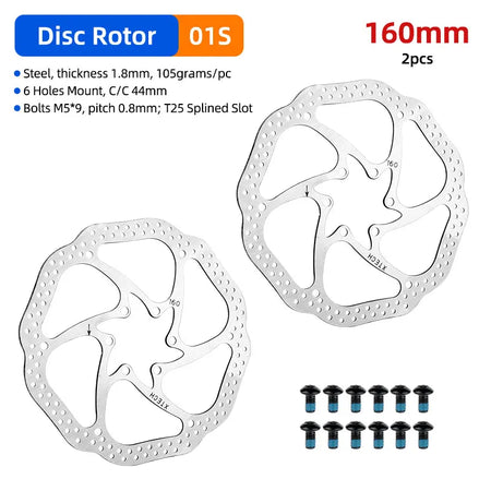 DEEMOUNT MTB Bike Disc Brake Rotor 160mm &ndash; Lightweight Stainless Steel with Quick Heat Dissipation D01S 160mm 2pc / CHINA