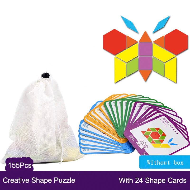 Montessori Wooden Jigsaw Puzzle Set - 155 pcs Educational Toy for Kids, Unisex Gift, Ages 3-6 155PCS Without box