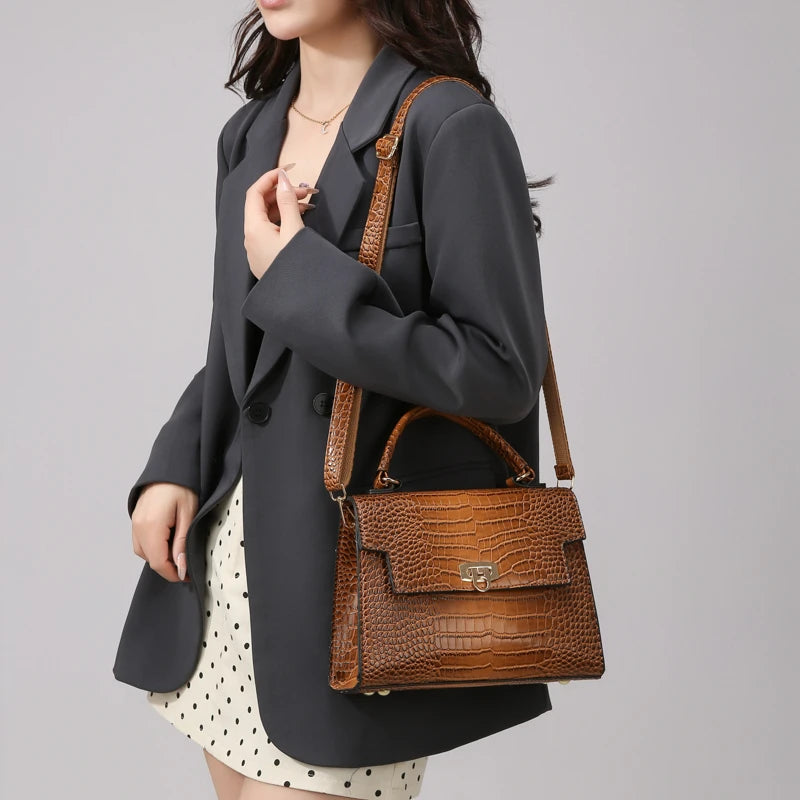 Geantă de mână din piele PU cu model de aligator pentru femei, geantă tote, de umăr și crossbody