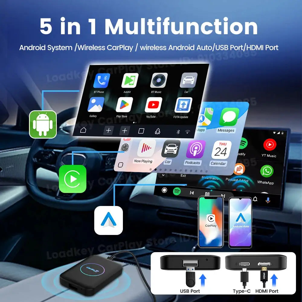 CarlinKit 5-In-1 HDMI Android TV Box Wireless CarPlay USB