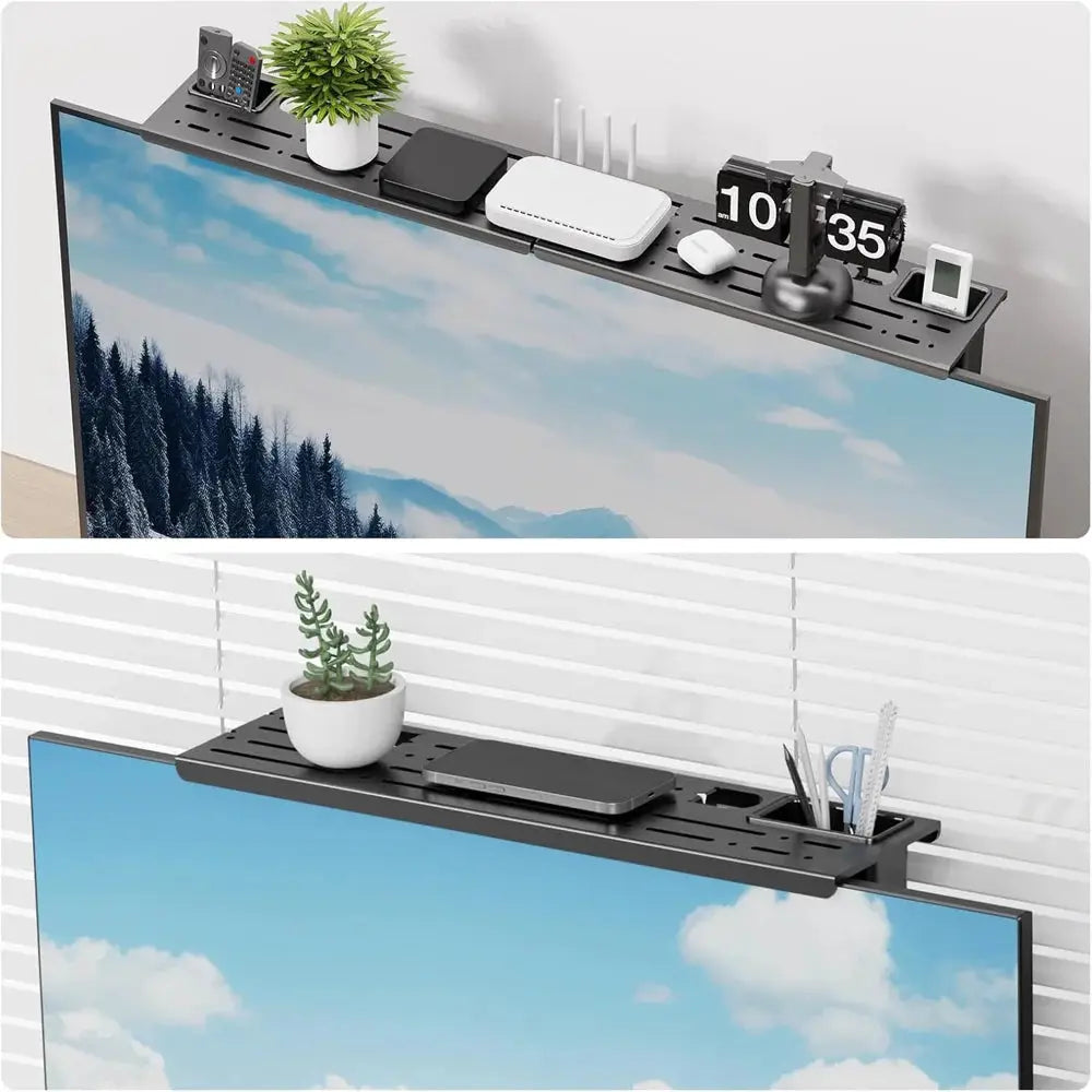 Adjustable TV Screen Top Shelf Computer Monitor Desktop Screen Top Storage Rack TV Media Box, Router Shelf with 2 Storage Boxes by InterCyprus Trading Ltd