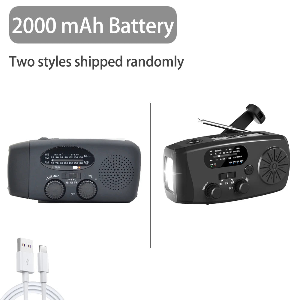 Solar Rechargeable Radio with LED Light - Emergency &amp; Outdoor Use L0637 Black