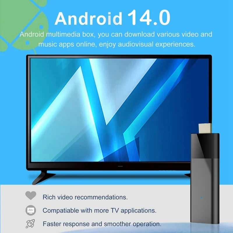 Q12 ATV Mini TV Stick - Smart Android 14 Streaming Media Player with 8K Resolution and Dual Wifi