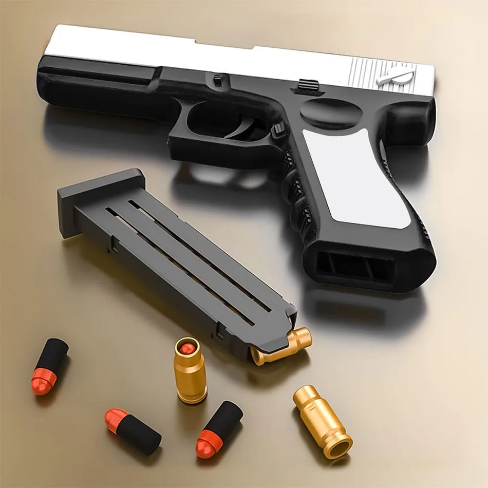 Pistola giocattolo con espulsione del proiettile per ragazzi, modello realistico, regalo di compleanno