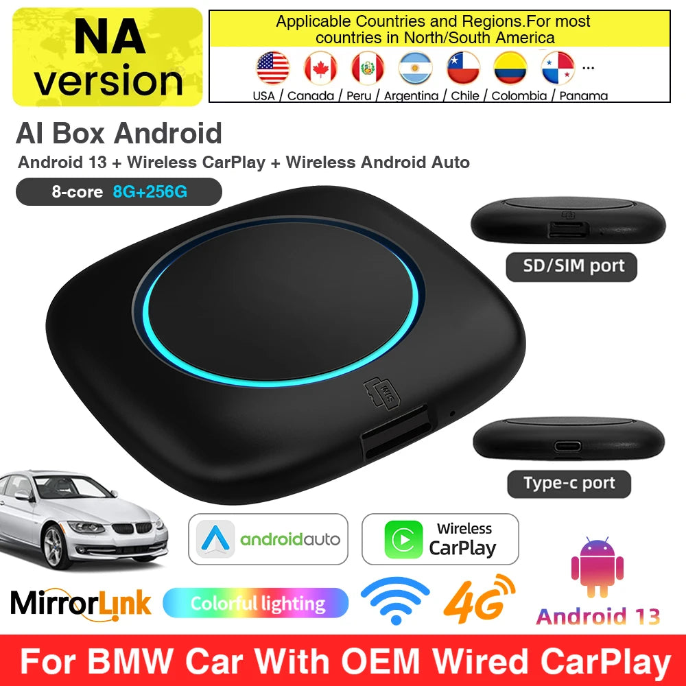 Wireless CarPlay AI Box BMW ID6 ID7 ID8 ID9 &ndash; Android 13 8 256GB NA / No TF card