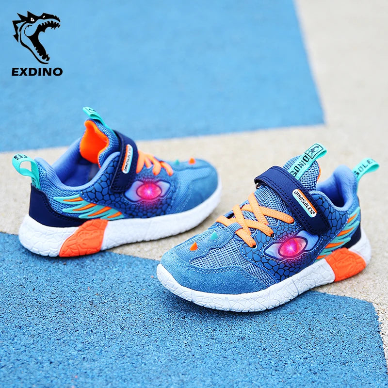 EXDINO LED Light Up Mesh Sneakers for Boys - Fun &amp; Breathable Casual Sports Shoes