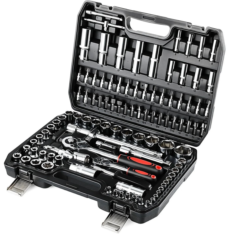 CR-V 108-delars hylsnyckelsats kvart och halv tum spärrnyckel