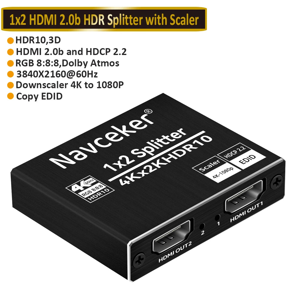 ProAV 4K HDMI Splitter 1x2 &ndash; HDCP Two Point Two HDR ZY-HS20B / EU  Power Plug / CHINA