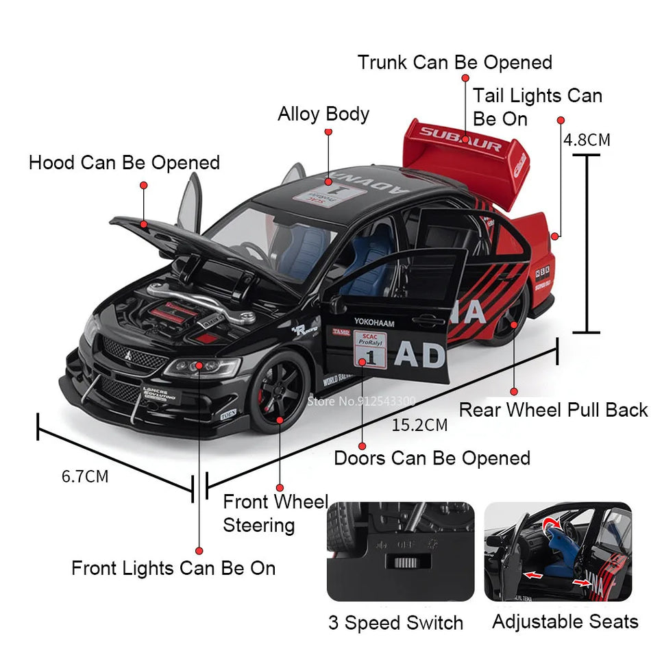 Diecast Car Model With Sound And Light For Mitsubishi Lancer IX EVO