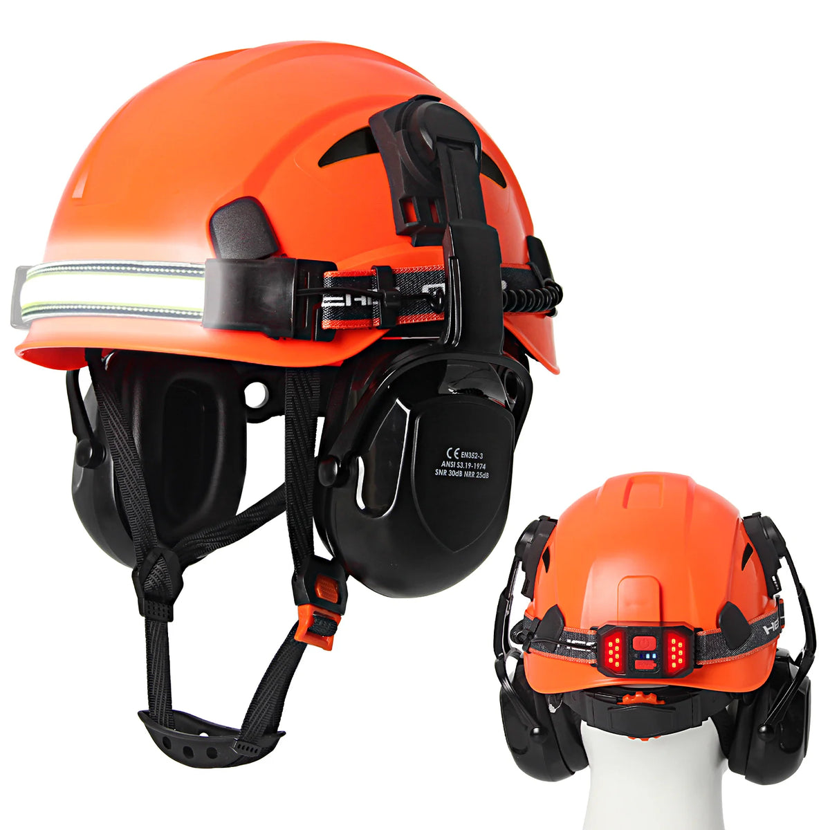 Aolamegs SF06/CR08 Safety Cap &ndash; With LED Headlamp Earmuffs Orange B