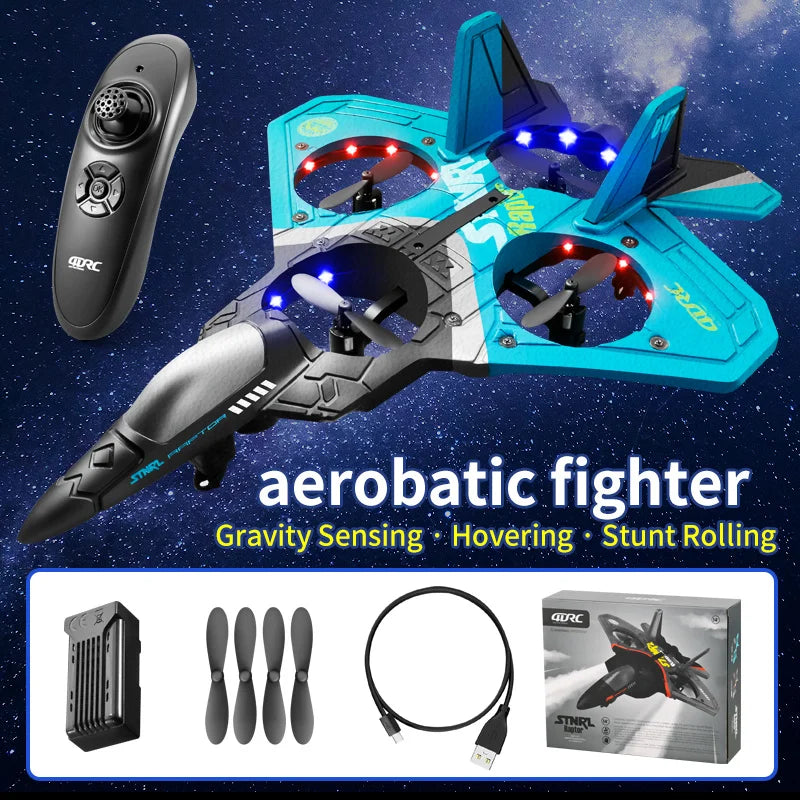 4DRC V17 2.4G RC Fighter Plane - EPP Foam Glider for Kids V17-BLUE-1Battery
