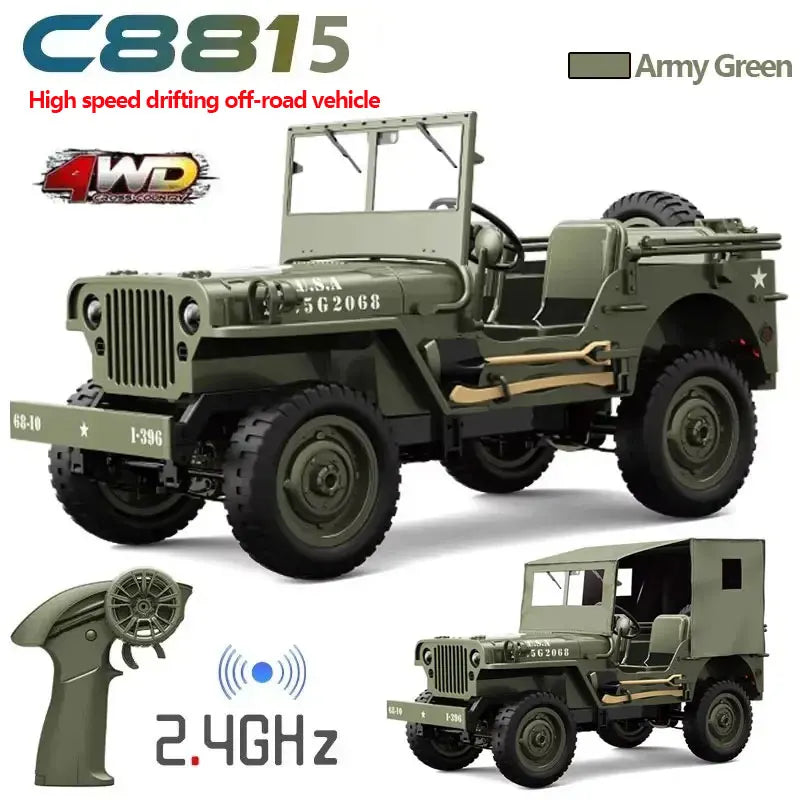 C8815 1/10 Willys Jeep RC Car 4WD RTR Offroad Military Truck
