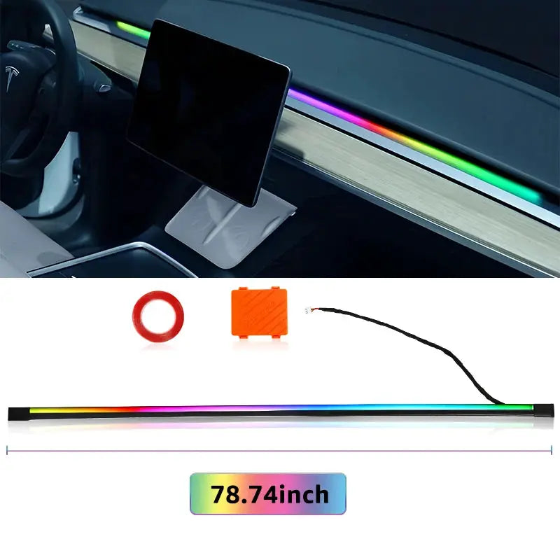 200cm 78inch Car Ambient Light LED Front Dashboard Windshield 64 Color RGB Symphony Interior Acrylic Atmosphere Lamp App Control by InterCyprus Trading Ltd