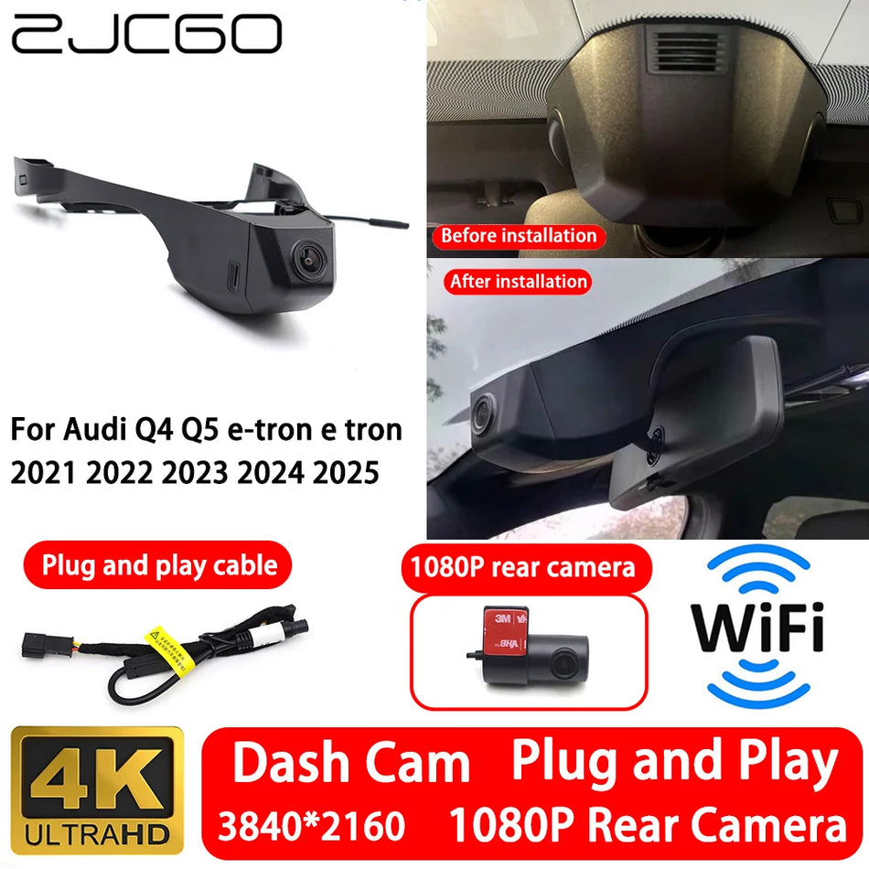 Audi Q4 Q5 E-Tron için Ön ve Arka 4K WiFi Tak ve Çalıştır İki Kanal Kaydedici Dash Cam