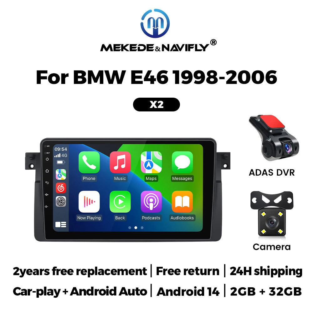 NaviFly MEKEDE Android 14 Wireless Carplay Auto Car Radio Stereo &ndash; Seamless Connectivity for BMW E46 M3 1998-2006 2-32-CAM-DVR