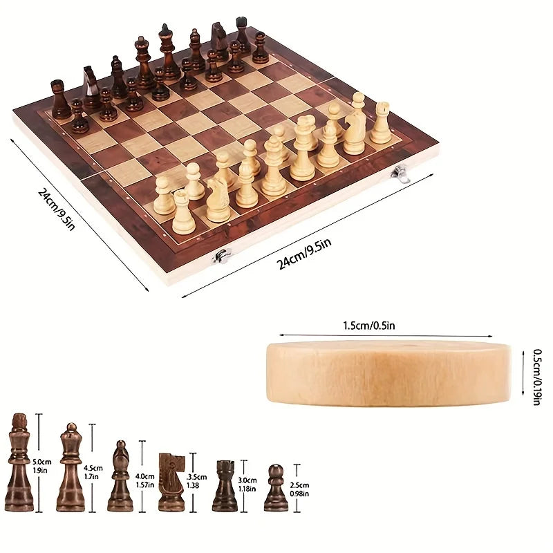 3 In 1 Foldable Wooden International Chess Board Portable