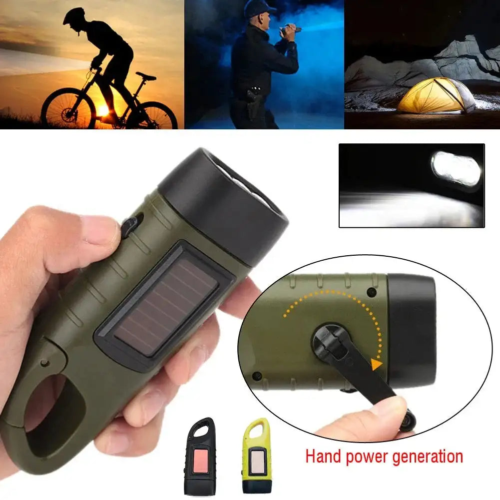 Solar Hand Crank LED Flashlight Survival Dynamo For Hiking