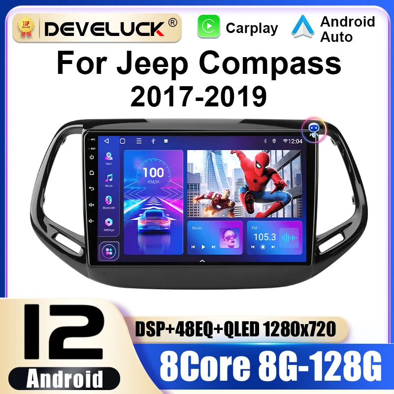 Android 12 10 ιντσών διπλό Din ραδιόφωνο αυτοκινήτου για Jeep Compass 2017 2018 2019 με CarPlay GPS DVD 4G QLED μονάδα κεφαλής