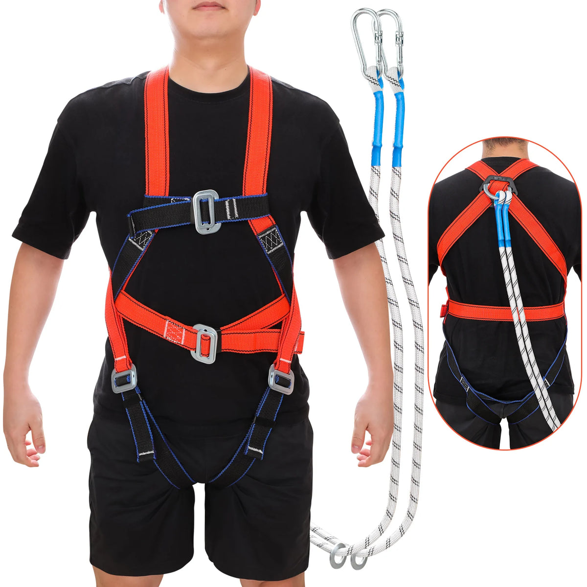 High Altitude Five-Point Safety Harness with Carabiner for Outdoor Climbing and Construction