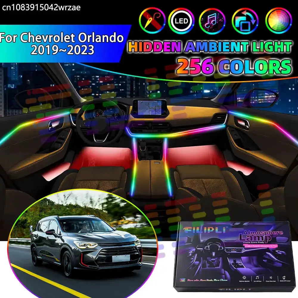 For Chevrolet Orlando 2019~2023 MK2 2th 2rd RGB Car Interior Ambient Lights Strips Breathing Lighting Kit App Control LED strips by InterCyprus Trading Ltd