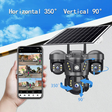 15MP WIFI Solar Camera Triple Lens Triple Screen Two-Way Audio Outdoor IP66 Waterproof HD Security CCTV Wireless Network Camera