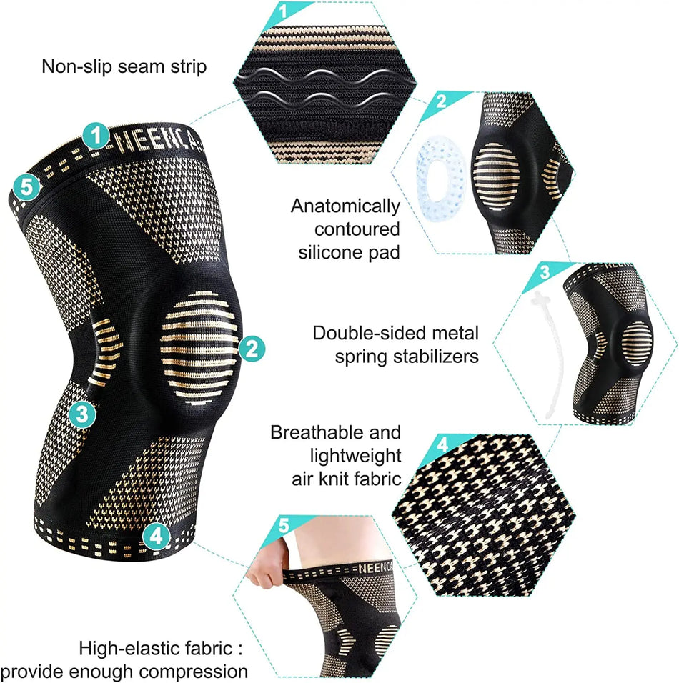 Copper Knee Brace With Patella Gel Pad And Side Stabilizers For Knee Pain