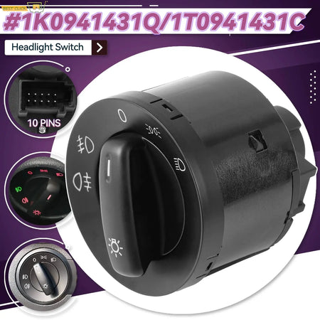1K0941431 1K0941431Q Headlight Control Switch For VW Touran Caddy EOS Golf Jetta Passat, Head Lamp Switch 2004 2005 2006-2015 by InterCyprus Trading Ltd