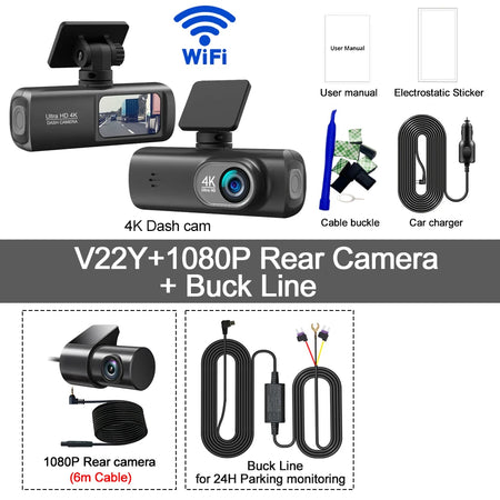 4K Dash Cam Front and Rear &ndash; Ultra HD Night Vision and WiFi Connectivity V22Y-6M RCC-BL / None