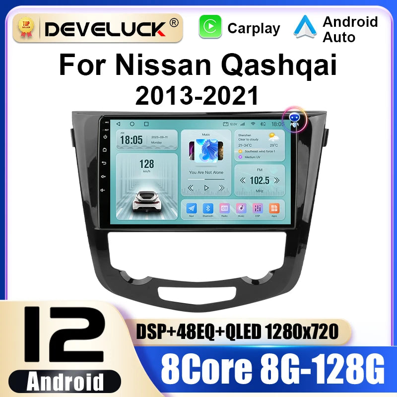 Nissan Qashqai J11 Autoradio Android 12 10 tuuman kosketusnäyttö CarPlaylla ja Bluetoothilla