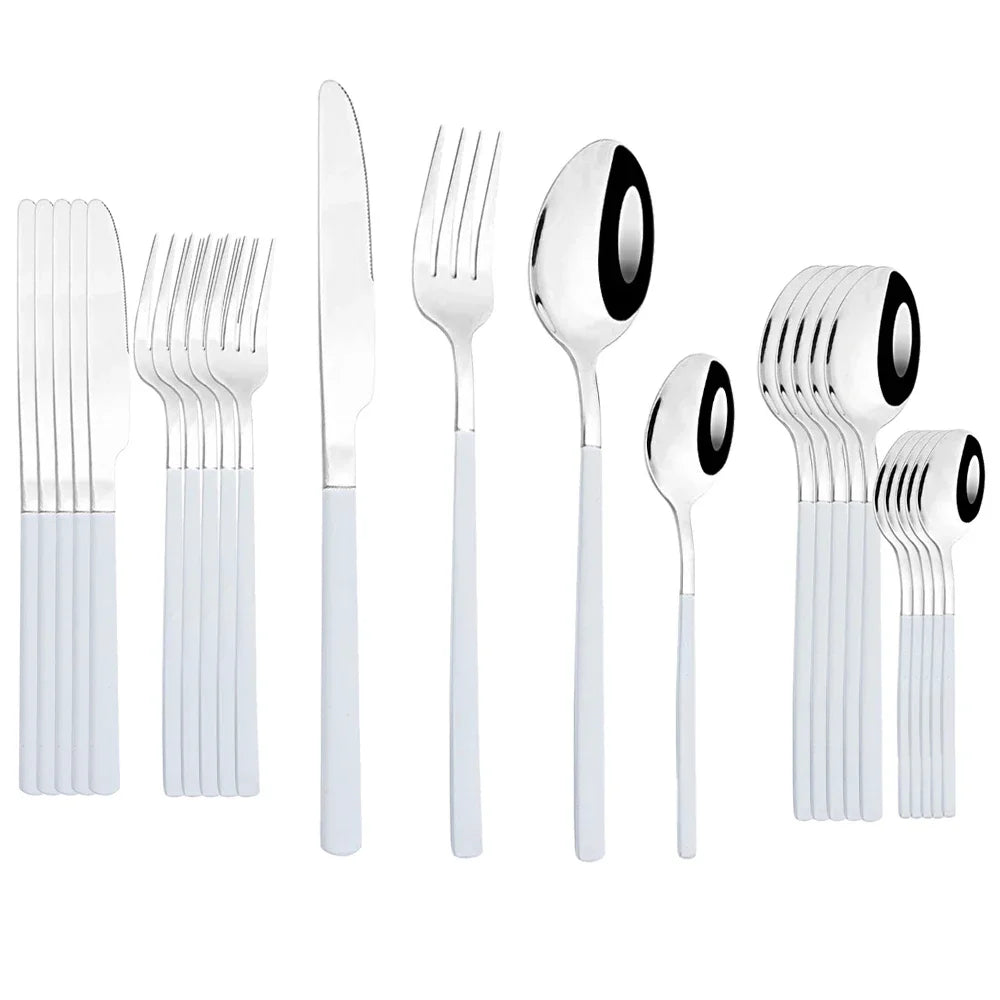 24Pcs Stainless Steel Cutlery Set &ndash; Eco-Friendly Dinnerware for Six White Silver