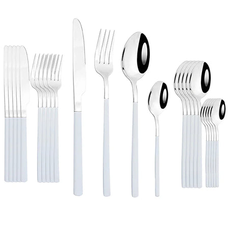 24Pcs Stainless Steel Cutlery Set &ndash; Eco-Friendly Dinnerware for Six White Silver